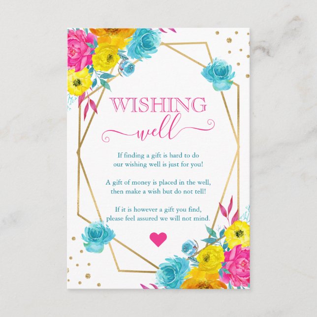 Boho Watercolor Summer Flowers Wishing Well Enclosure Card (Front)