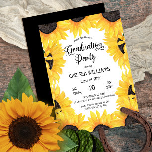 Boho Watercolor Sunflowers Graduation Party Invita Invitation