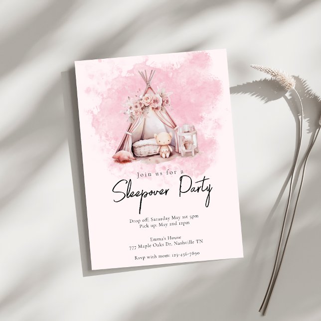 Boho Watercolor Teepee Tent Sleepover Party Invitation (Creator Uploaded)