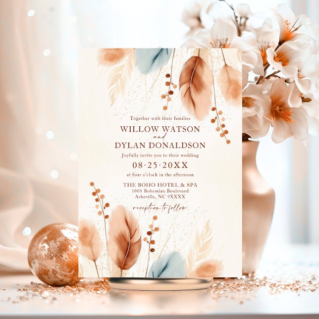 Boho Watercolor Terracotta Beige Blue Pampas Grass Invitation (Boho Watercolor Terracotta Beige Blue Pampas Grass Invitation)