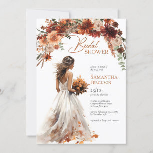 Boho watercolor terracotta bouquet wedding gown invitation