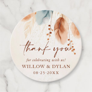 Boho Watercolor Terracotta Pampas Grass Thank You Favour Tags