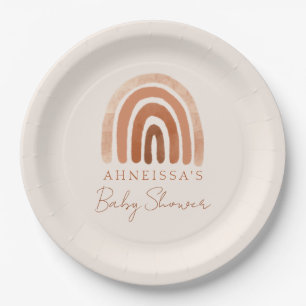 Boho Watercolor Terracotta Rainbow Baby Shower Paper Plate