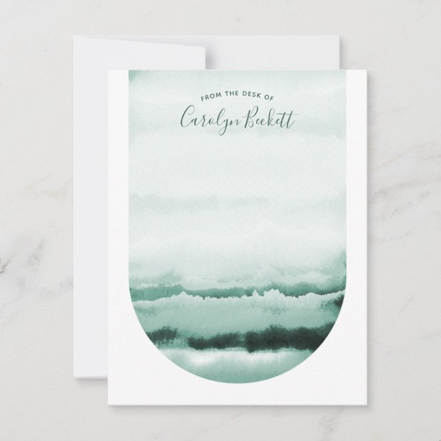 Boho Watercolor Tie-Dye Custom Stationery - Green (Front)