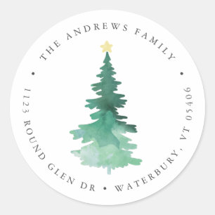 Boho Watercolor Tree Return Address Classic Round Sticker