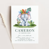 Boho Watercolor Tribal Elephant First Birthday
