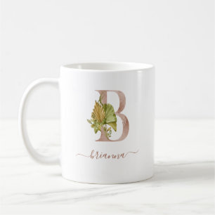 Boho Watercolor Tropical Monogram Letter "B" Coffee Mug