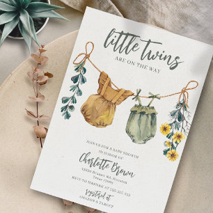 Boho Watercolor Twins Baby Shower Invitation