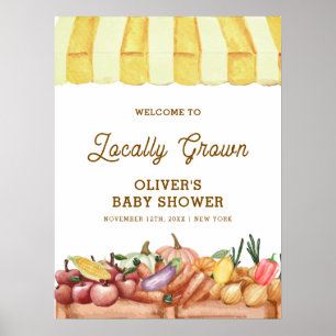 Boho Watercolor Veggie Fruits Baby Shower Welcome Poster