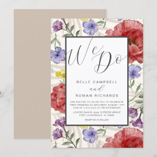 Boho Watercolor Wild Flowers Beige Wedding Invitation