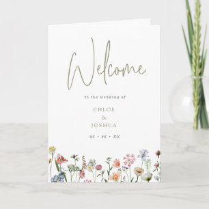 Boho Watercolor Wild Flowers Wedding Folded Program