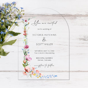 Boho Watercolor Wildflower Calligraphy Wedding Acrylic Invitations