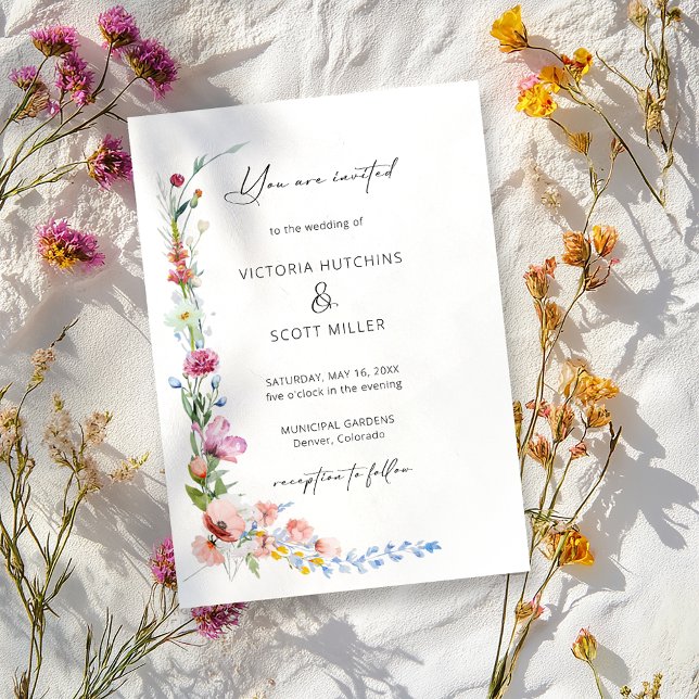 Boho Watercolor Wildflower Calligraphy Wedding     Invitation (Creator Uploaded)