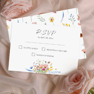 Boho Watercolor Wildflower Calligraphy Wedding RSVP Card
