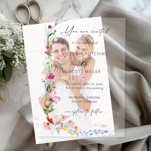 Boho Watercolor Wildflower Calligraphy Wedding Vellum Invitations (Creator Uploaded)
