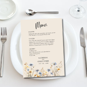 BOHO Watercolor Wildflower Elegant Beige Wedding Menu