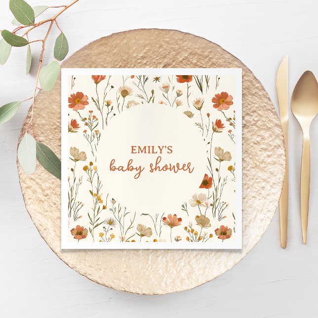 Boho Watercolor Wildflower Fall Baby Shower Napkin (Creator Uploaded)