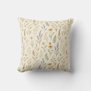 Boho Watercolor Wildflower Floral Cushion