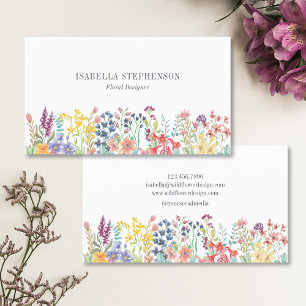 Boho Watercolor Wildflower Floral Designer Business Card