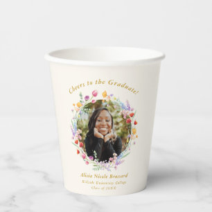 Boho Watercolor Wildflower Floral Graduation Photo Paper Cups