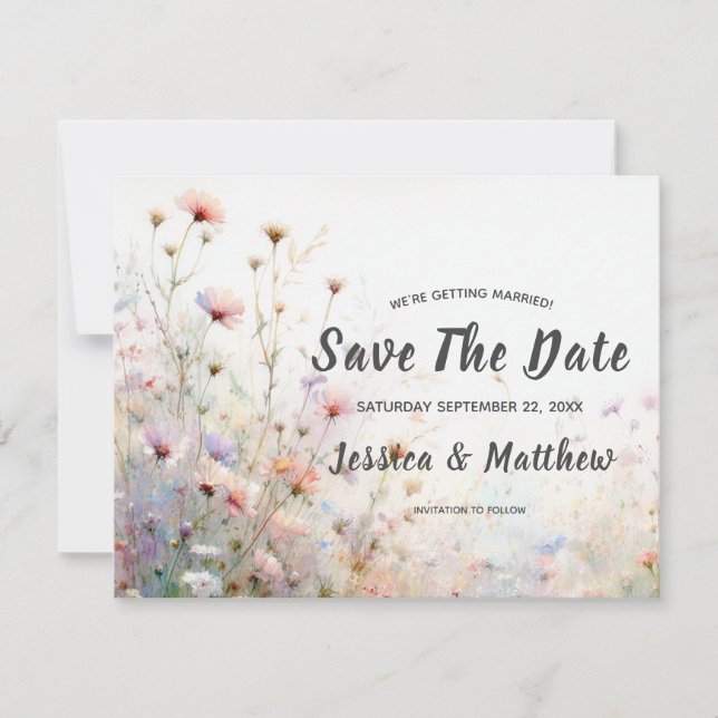 Boho Watercolor Wildflower Floral Personalise Save The Date (Front)
