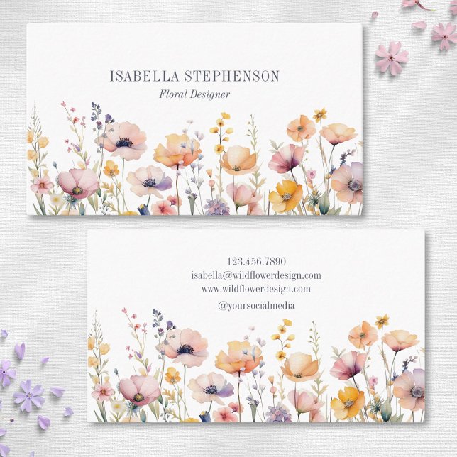 Boho Watercolor Wildflower Florist Designer Business Card (Creator Uploaded)