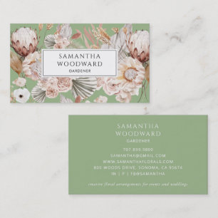 Boho Watercolor Wildflower Gardener Sage Green Business Card