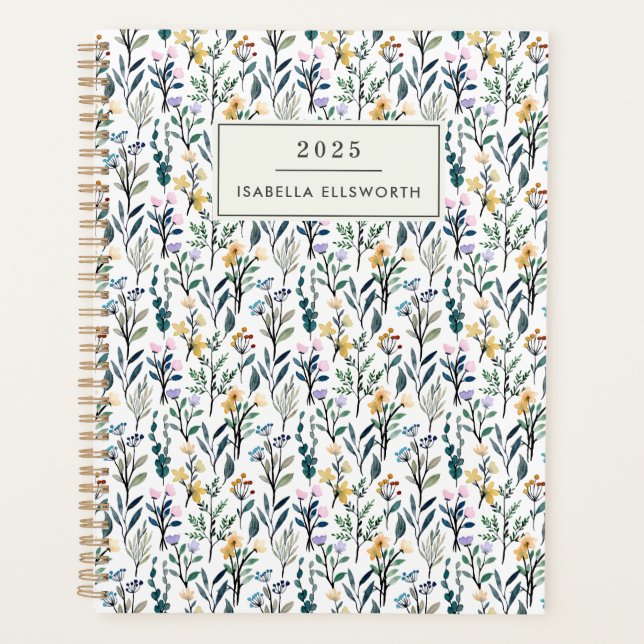Boho Watercolor Wildflower Personalised Name Planner (Front)