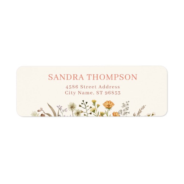 Boho Watercolor Wildflower Return Address Label (Front)