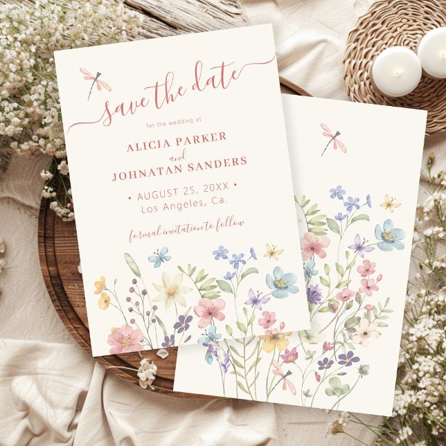 Boho watercolor wildflower wedding save the date (Creator Uploaded)
