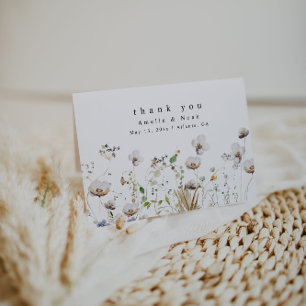 Boho Watercolor Wildflower Wedding Thank You Card