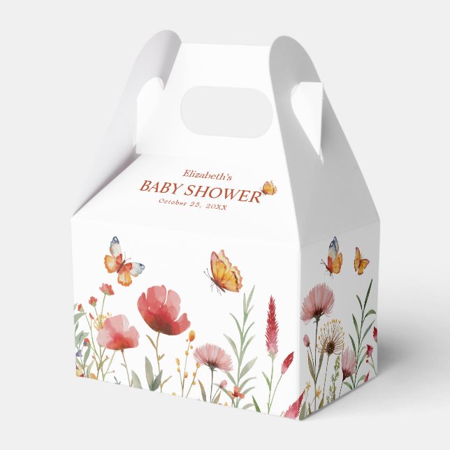 Boho Watercolor Wildflowers Baby Shower Favour Box (Front Side)