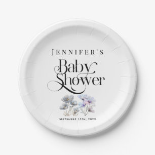 Boho Watercolor Wildflowers Baby Shower  Paper Plate