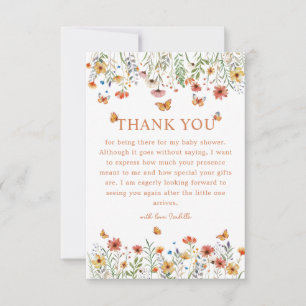 Boho Watercolor Wildflowers Baby Shower Thank you  Card
