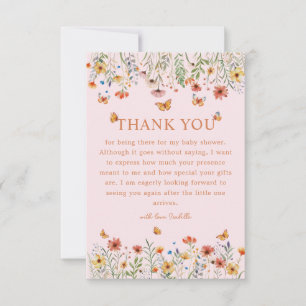Boho Watercolor Wildflowers Baby Shower Thank you Card
