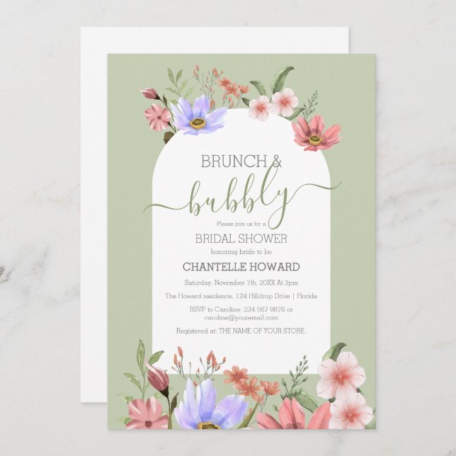 Boho Watercolor Wildflowers Bridal Shower Invitation (Front/Back)