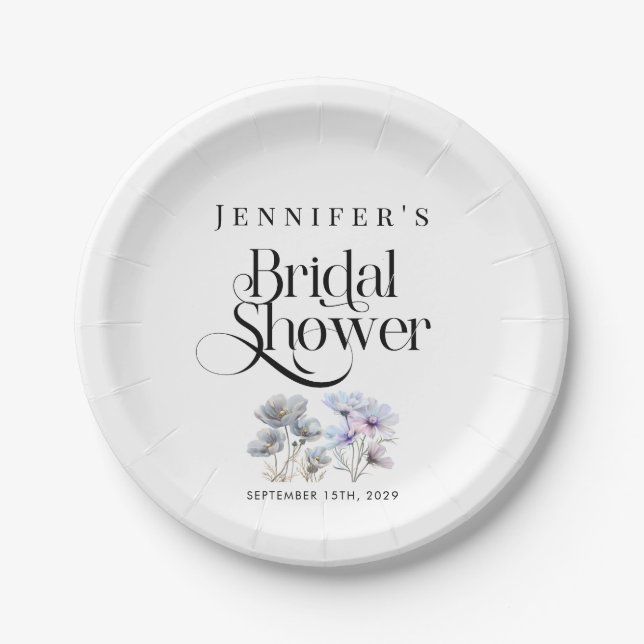 Boho Watercolor Wildflowers Bridal Shower  Paper Plate (Front)