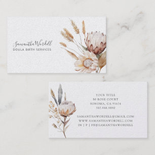 Boho Watercolor Wildflowers Doula Or Midwife  Business Card