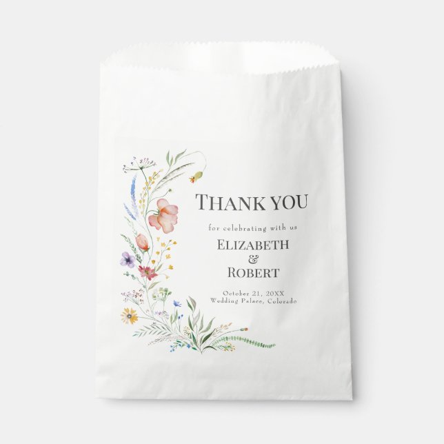 Boho Watercolor Wildflowers Favour Bag (Front)
