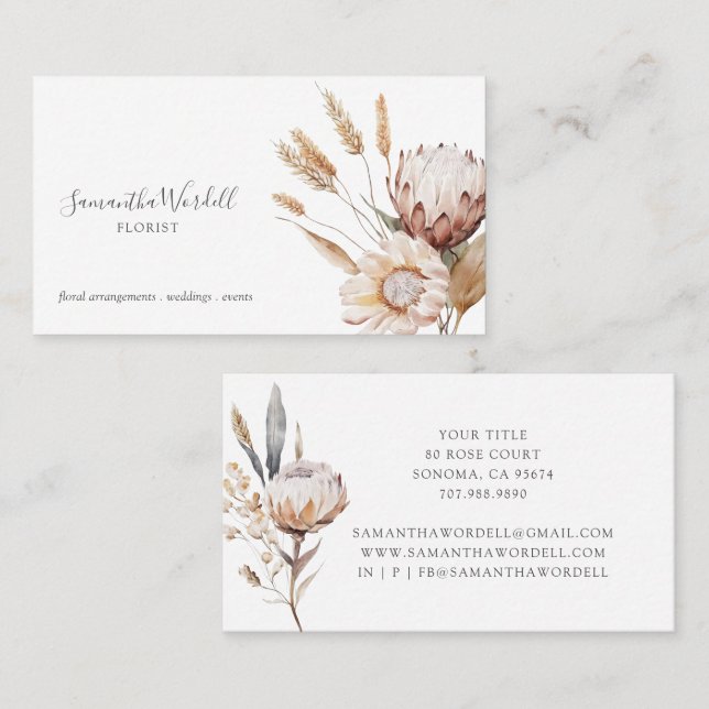 Boho Watercolor Wildflowers Florist Business Card (Front/Back)