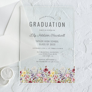 Boho Watercolor Wildflowers Graduation Party Acrylic Invitations