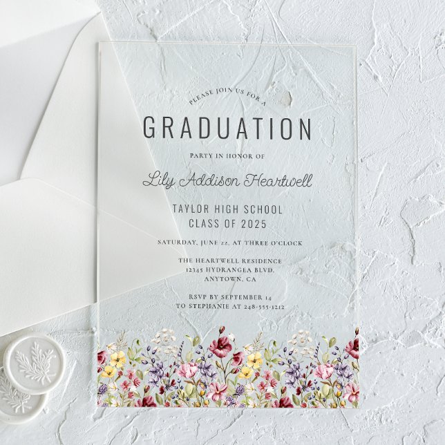 Boho Watercolor Wildflowers Graduation Party Acrylic Invitations (Creator Uploaded)