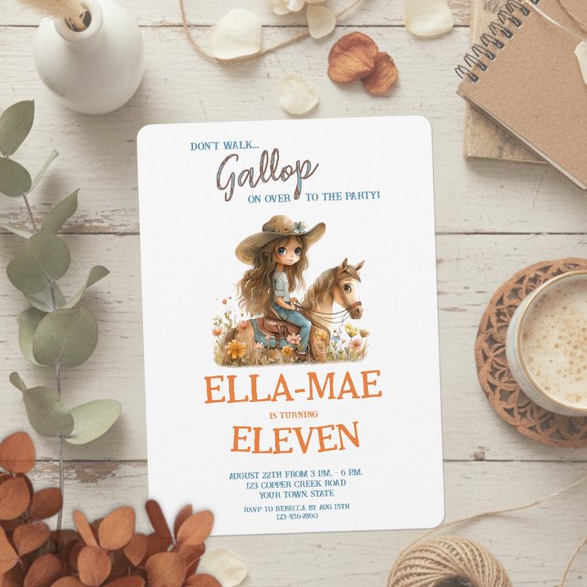 Boho Watercolor Wildflowers Horse Girl Birthday Invitation (Creator Uploaded)