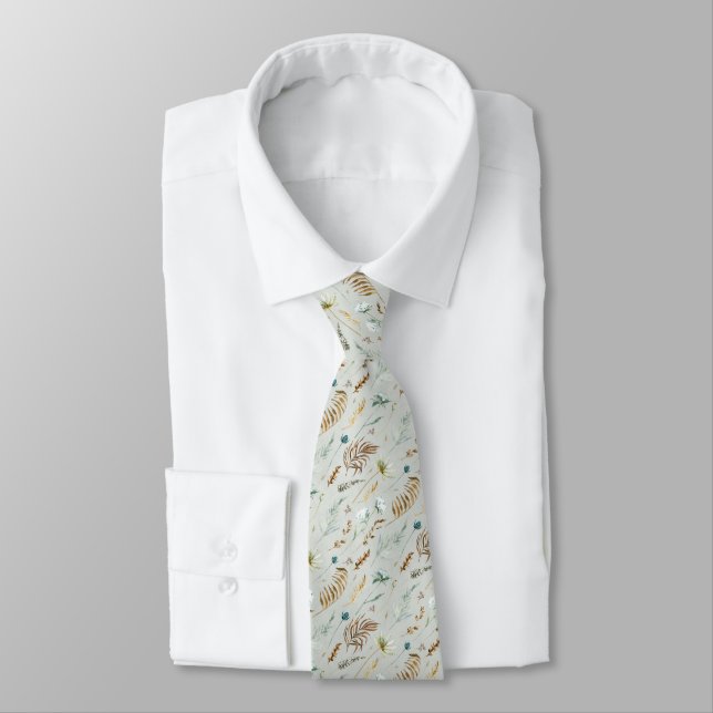 Boho Watercolor Wildflowers Pattern Neck Tie (Tied)