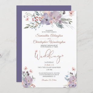 Boho Watercolor Wildflowers Purple Wedding Invitation