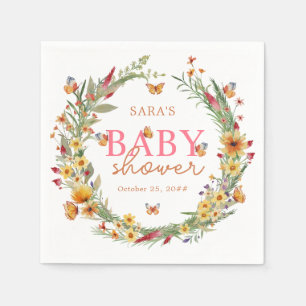 Boho Watercolor Wildflowers Rustic Baby Shower  Napkin