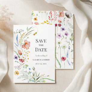 Boho Watercolor Wildflowers Save The Date Card