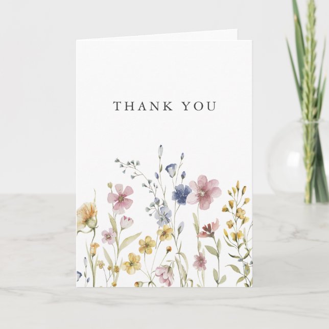 Boho Watercolor Wildflowers Thank You (Front)