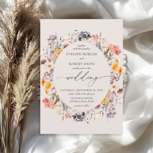 Boho watercolor wildflowers wreath earthy invitation (Boho watercolor wildflowers wreath earthy invitation)