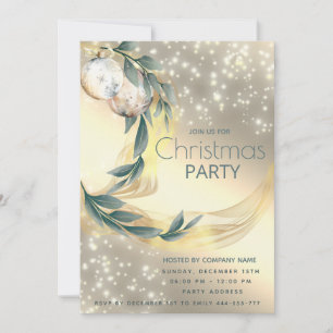Boho watercolor winter greenery gold Christmas  Invitation